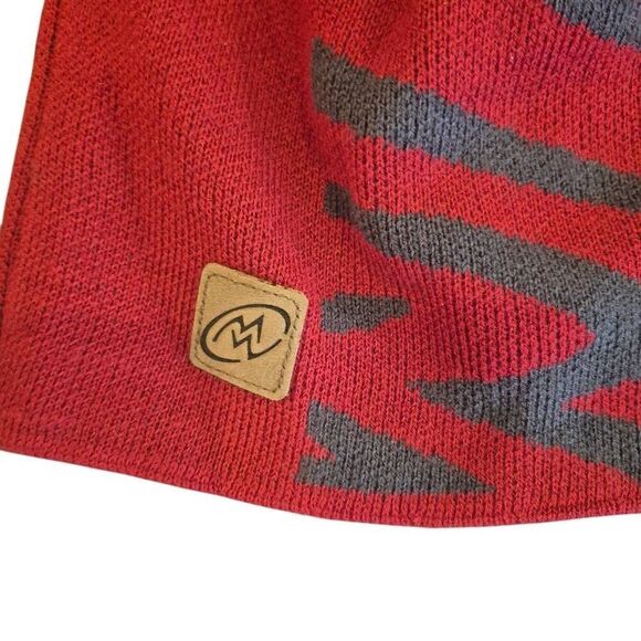 Cloudveil Unisex Adult Red & Grey Acrylic Knit Beanie w Logo Tag & Pom-Pom - Picture 3 of 6